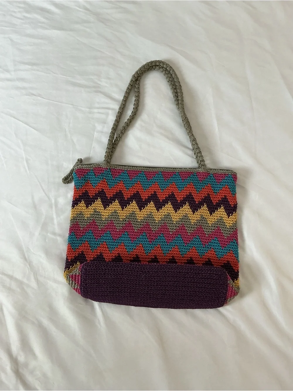 The Sak Multicolor Zigzag Crochet Tote with Purple Base - Picture 1 of 15